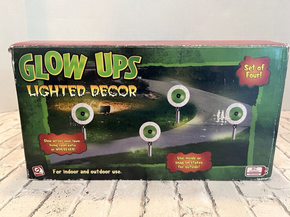 Gemmy GLOW UPS Lighted Eyeballs Set of 4 NEW IN BOX 2007 Vintage Halloween #2611